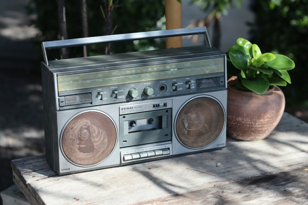 brown and black cassette radio